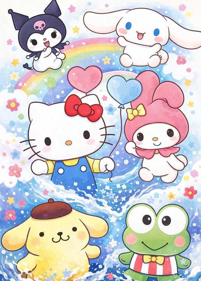 Sanrio Characters in a Dreamy Sky