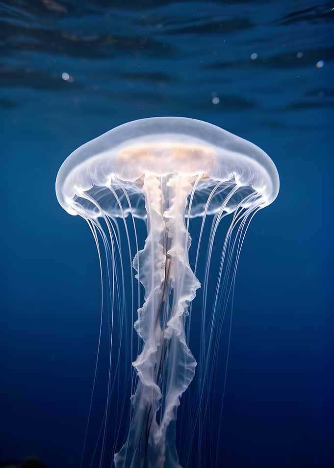 Jellyfish in Deep Blue Water