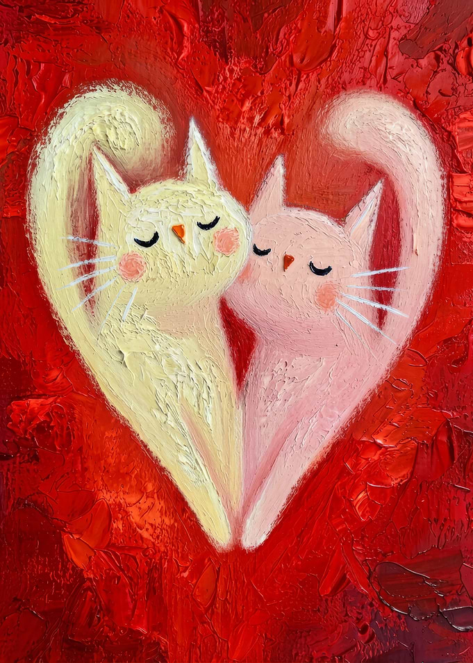 Two Cats in a Heart Shape