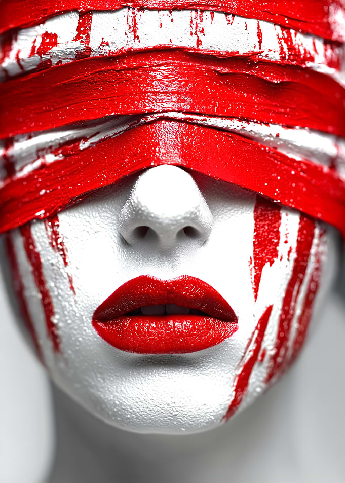 Woman with Red and White Face Paint