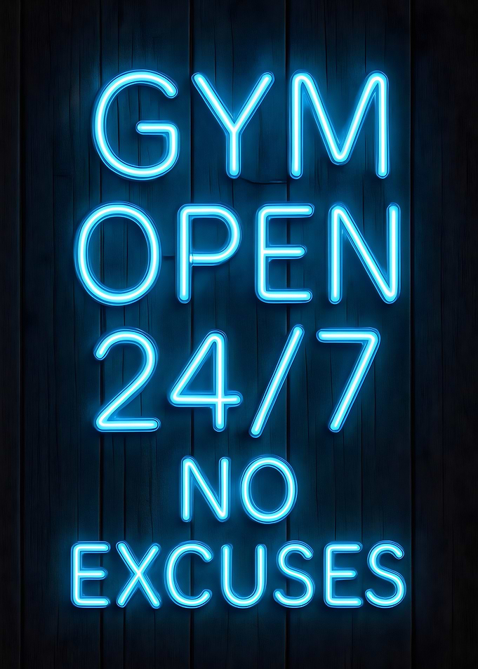 Gym Open 24/7 Neon Sign - Blue Neon Fitness Motivation Art