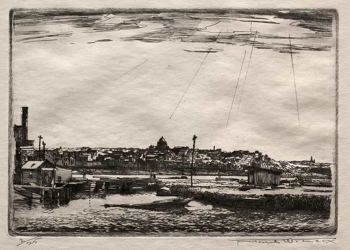 Cityscape with Industrial Elements and Water