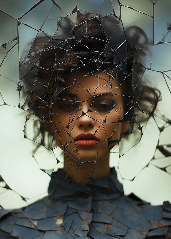 Woman Portrait Broken Mirror