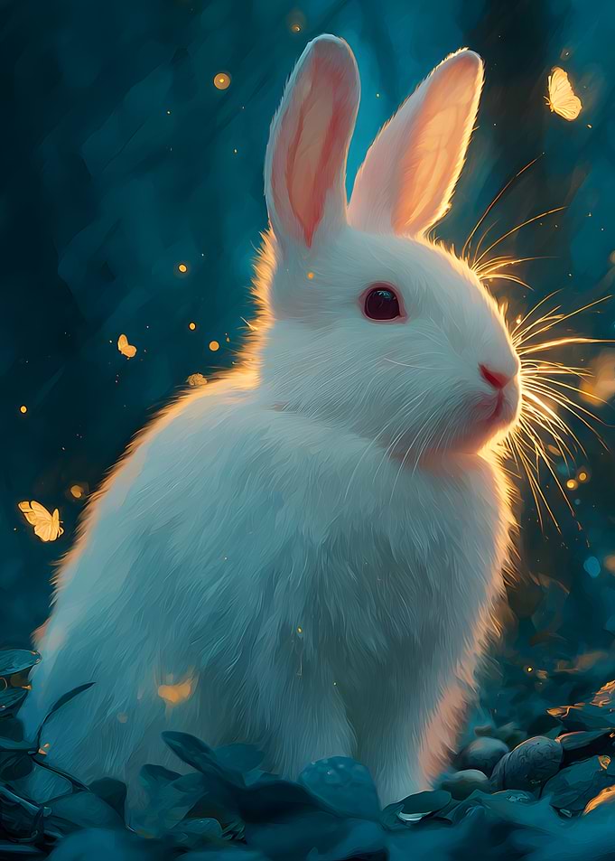 Enchanting White Rabbit in Magical Forest