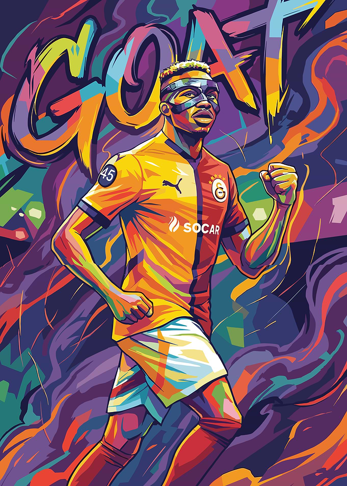 Footballer with GOAT text