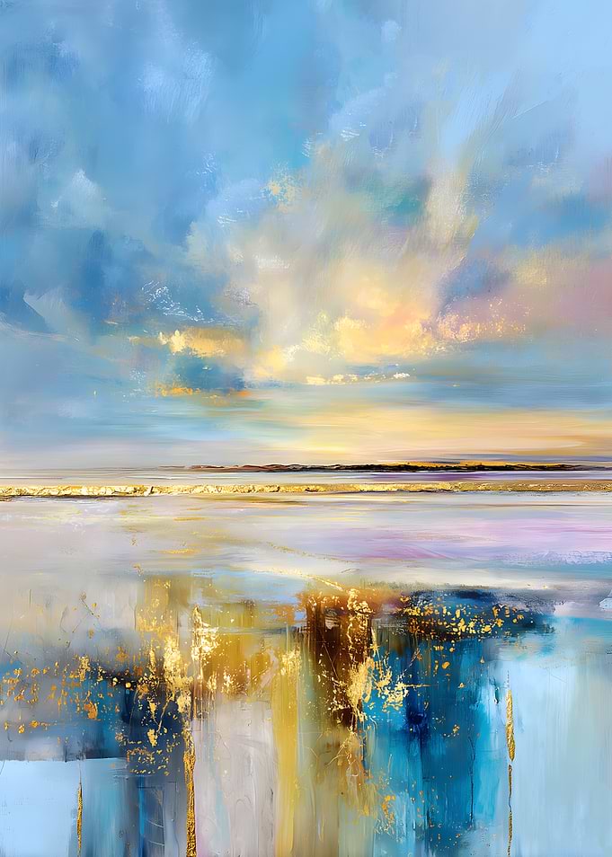 Abstract Seascape with Gold Accents