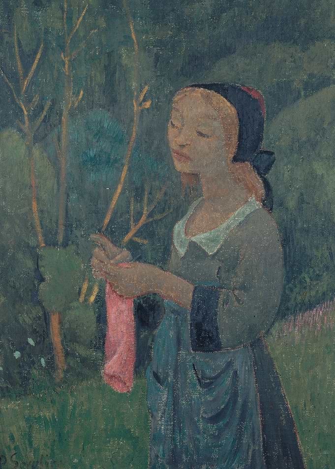 Girl knitting in a garden