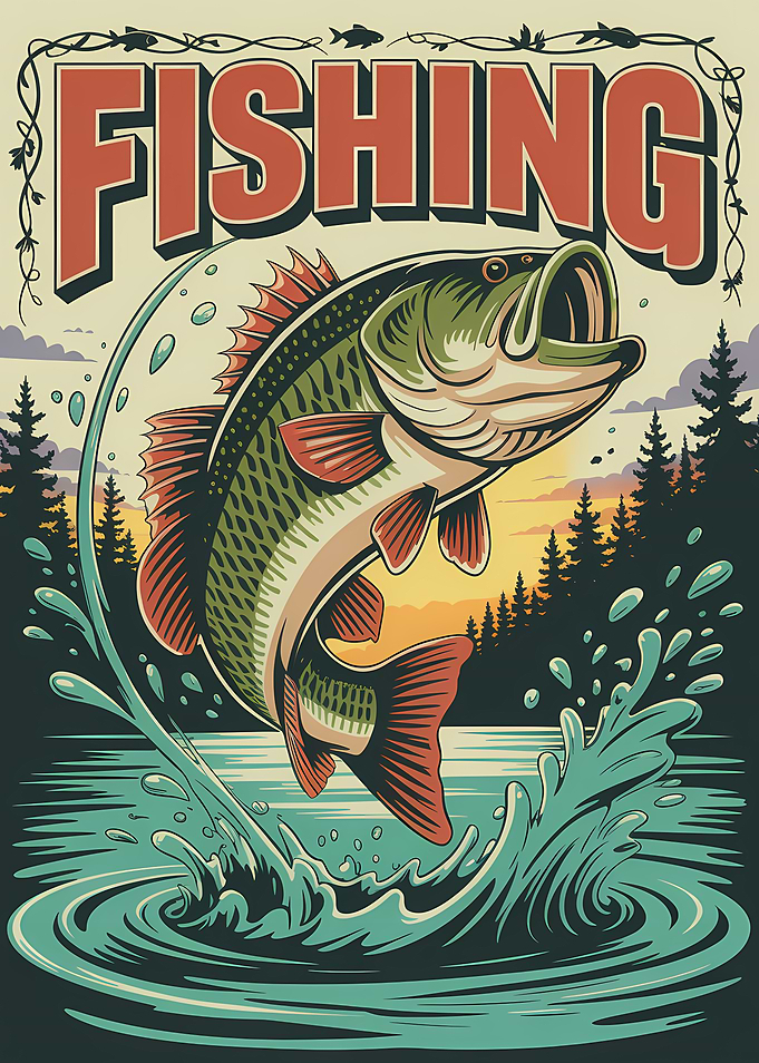 Fishing Bass Jumping from Water