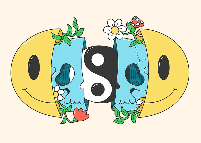 Smiley Face Skull Yin Yang