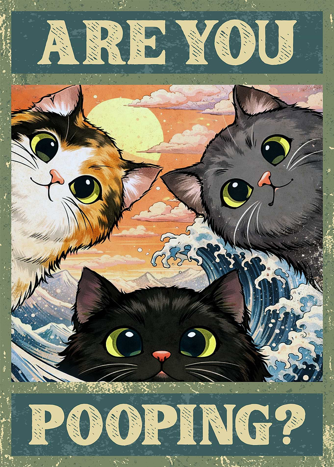 Funny Cats in a Japanese Wave Scene