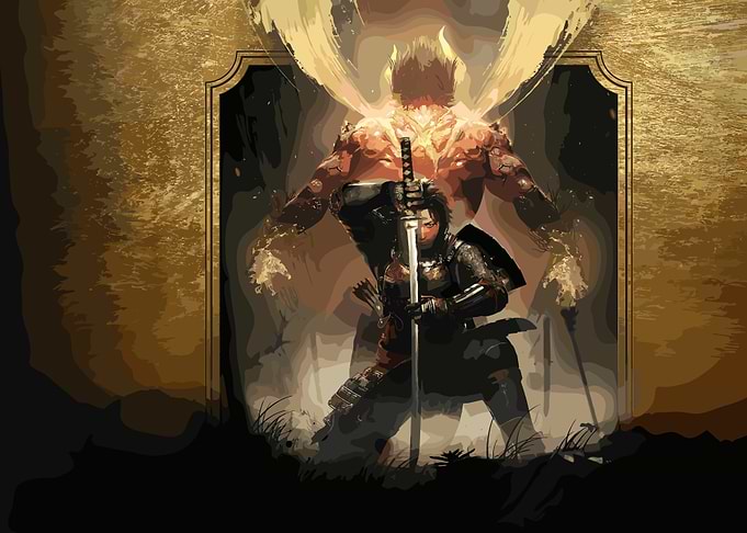 Samurai Warrior and Fiery Demon
