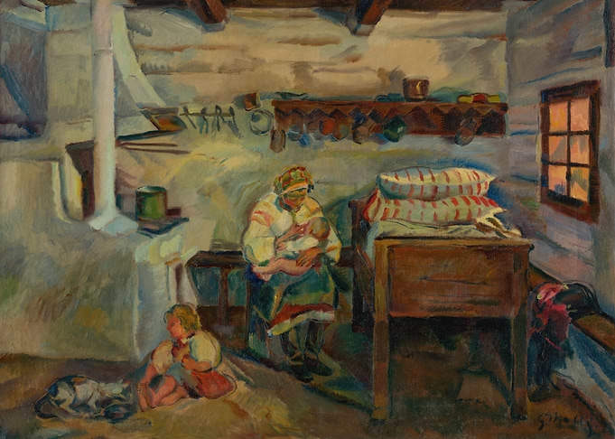 Family Scene in a Rustic Interior