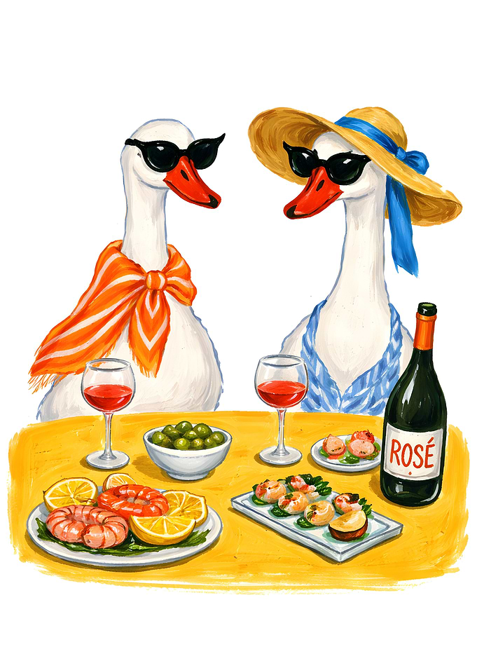 Ducks Enjoying a Rosé Picnic