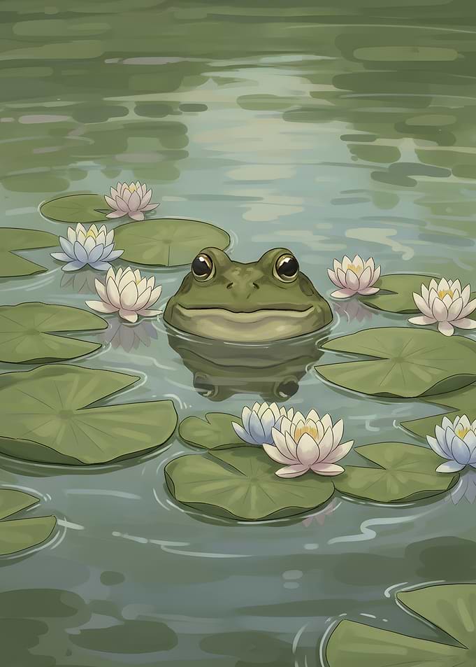 Frog Among Water Lilies