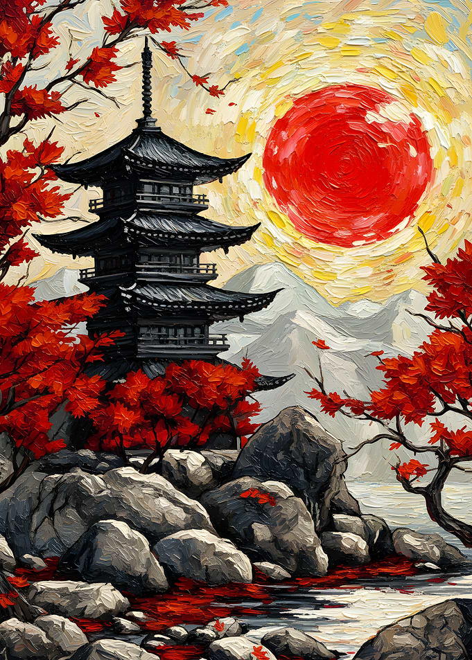 Japane with Red Maple Leaves