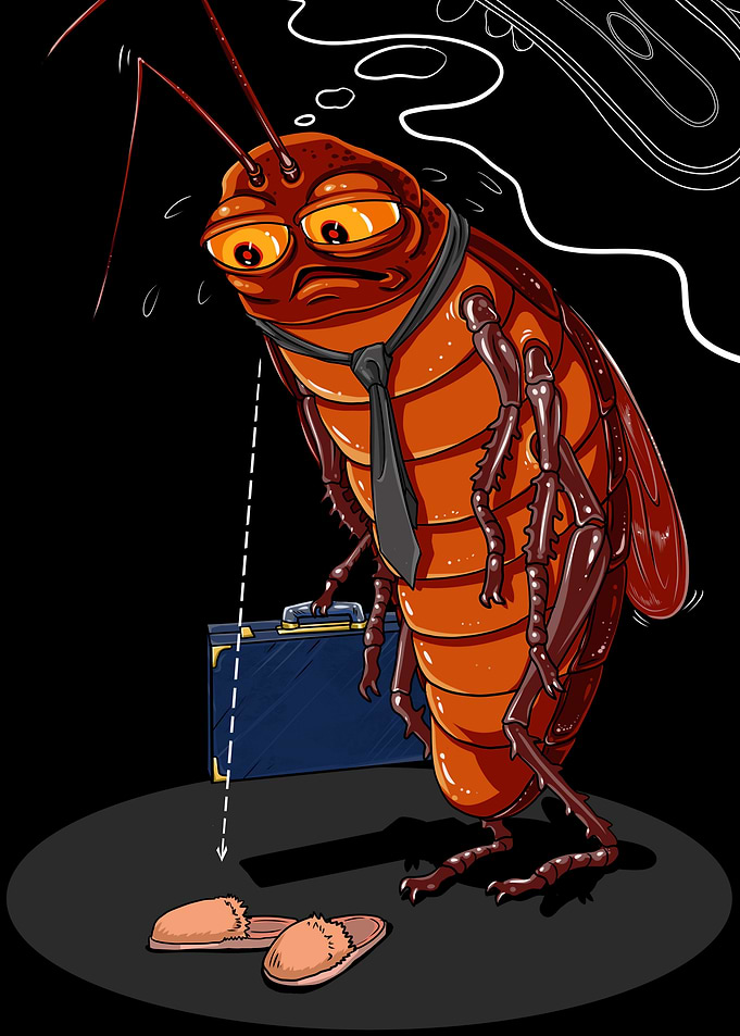 Sad Businessman Cockroach with Briefcase