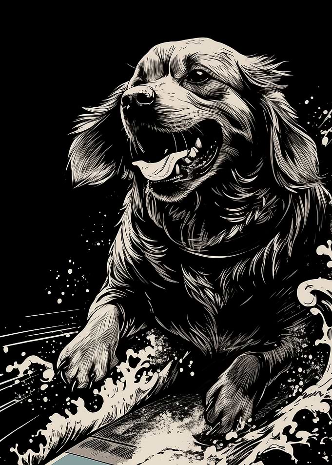 Dog Surfing on Waves
