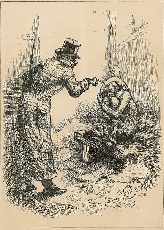 Man Scolds a Huddled Figure
