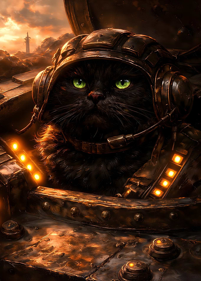 Black Cat Pilot in Steampunk Tank