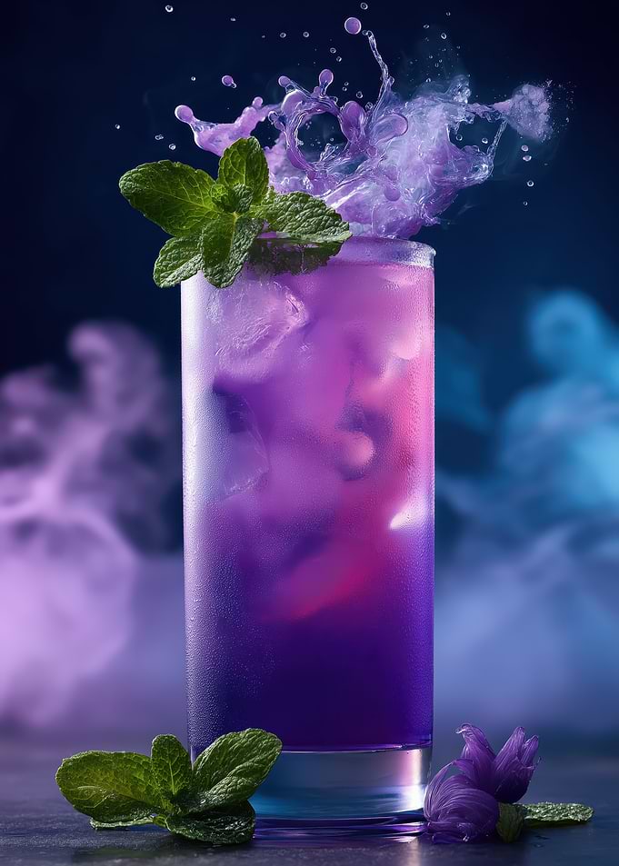 Purple Cocktail with Mint and Smoke