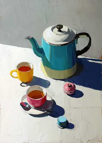 Still Life with Tea Set and Macarons