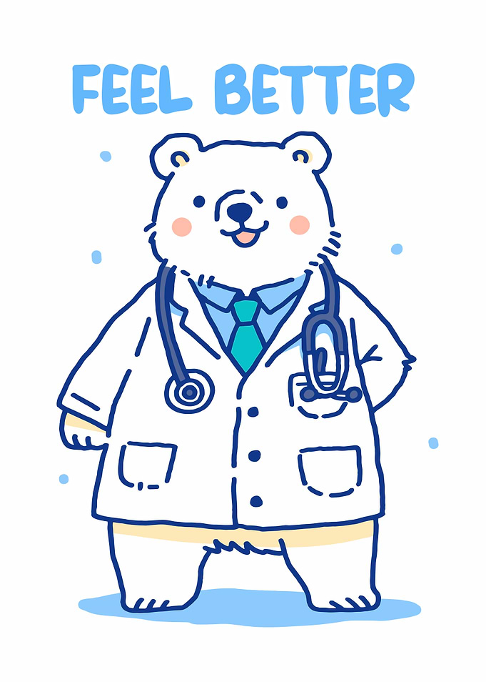 Cute Doctor Bear Saying Feel Better