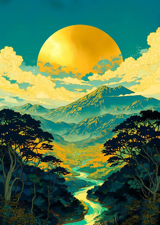 Golden Sun Over Mountain Valley