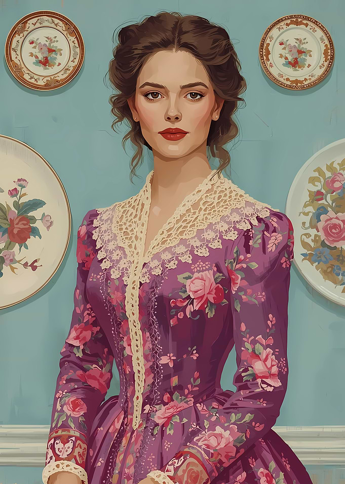 Victorian Woman in Floral Dress