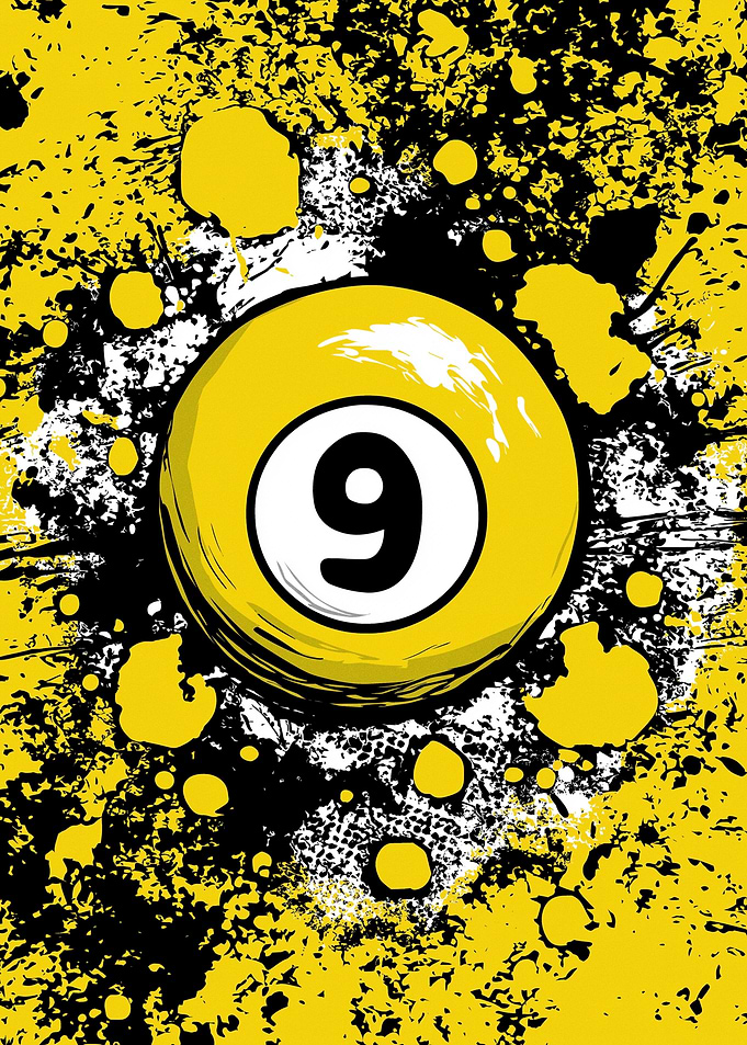 Yellow 9 Ball Billiard with Splatter Background