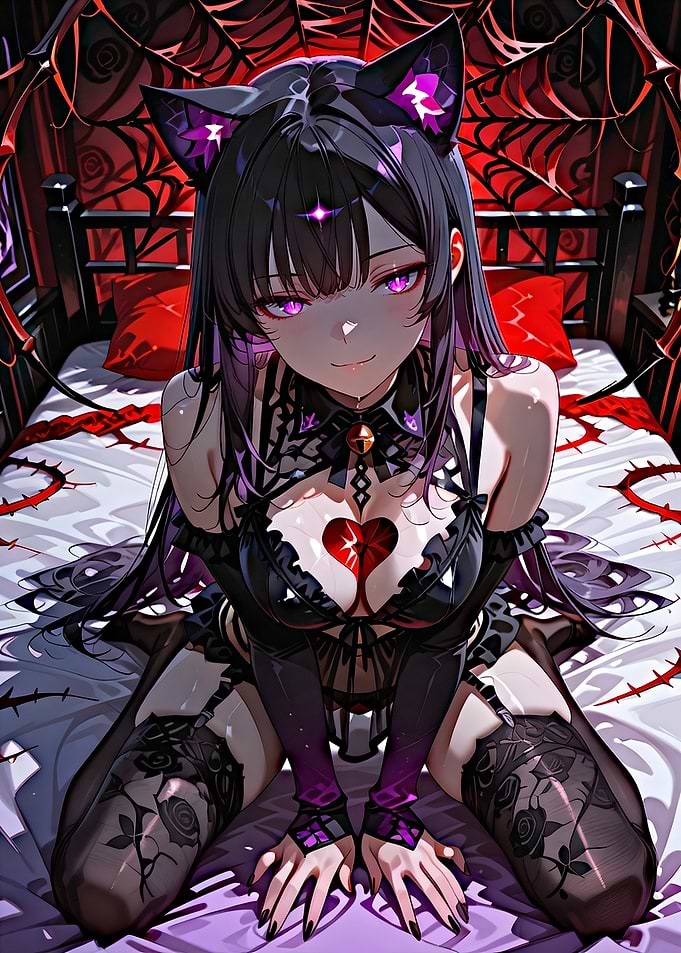 Gothic Anime Girl with Cat Ears