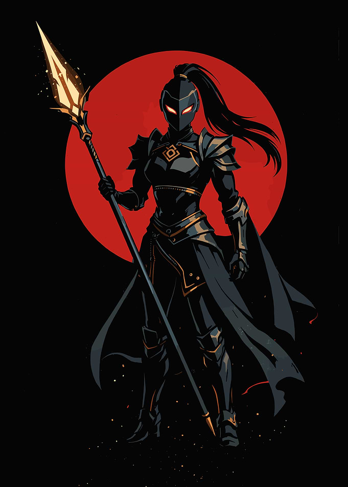 Warrior with Spear and Red Sun