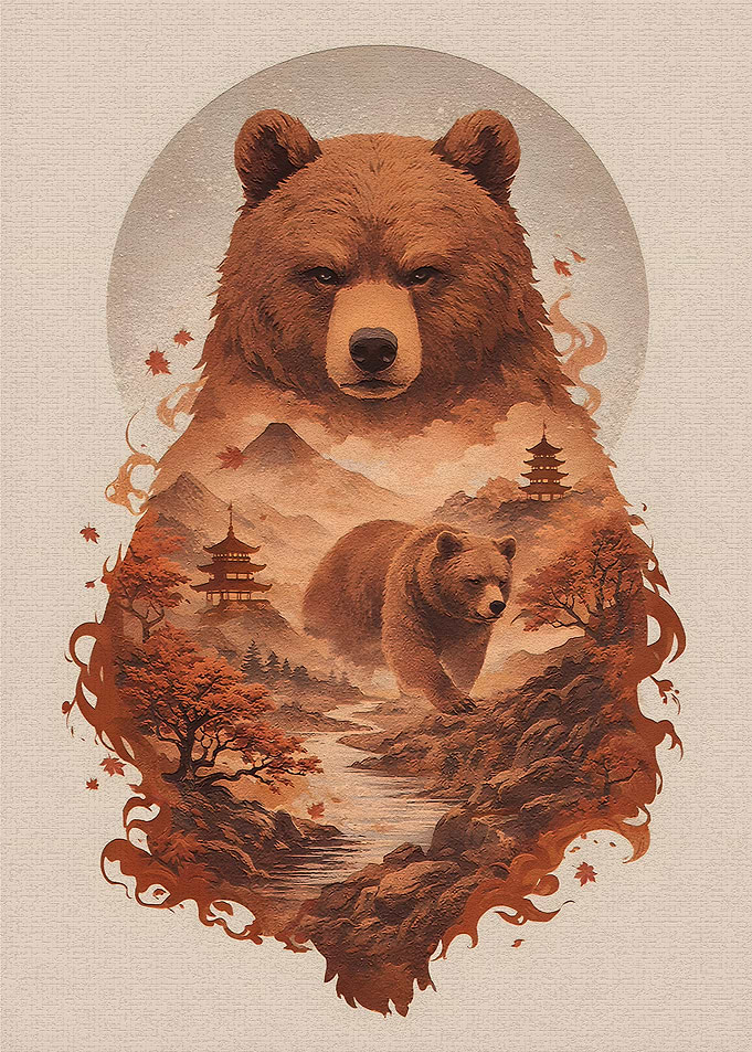 Bear Landscape with Pagodas