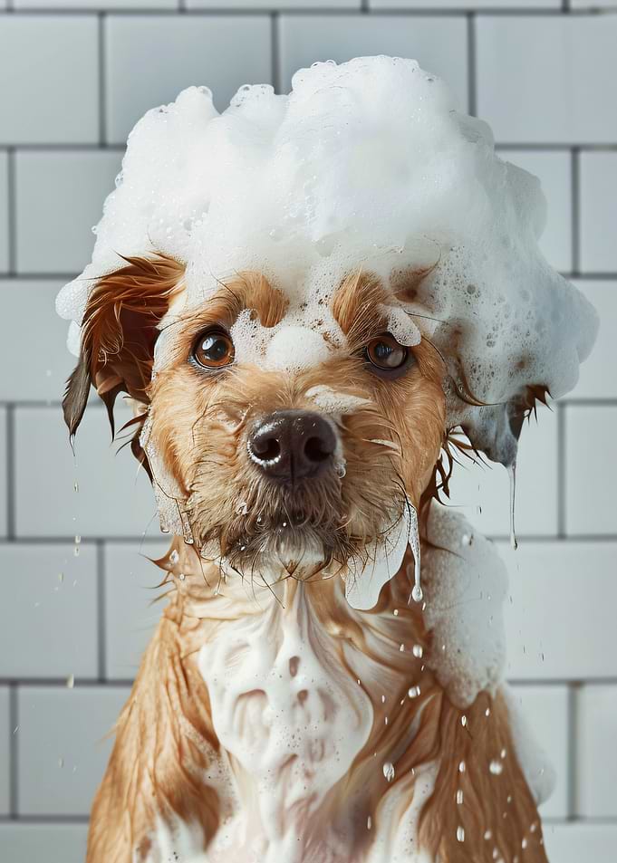 Dog with Soap on Head