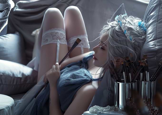 Artistic Woman with Paintbrushes