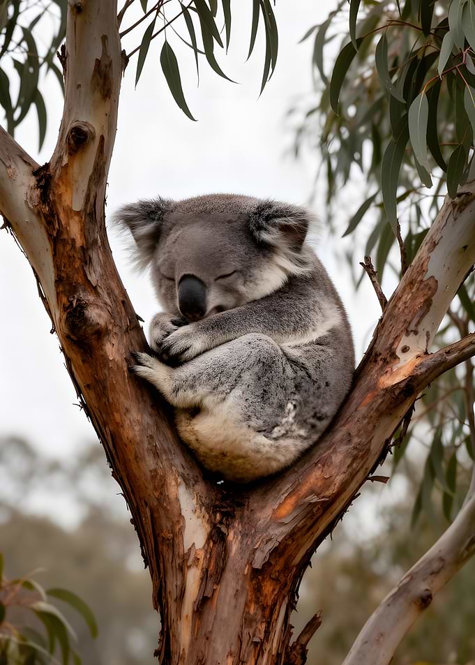 Sleeping Koala in a Eucalyptus Tree