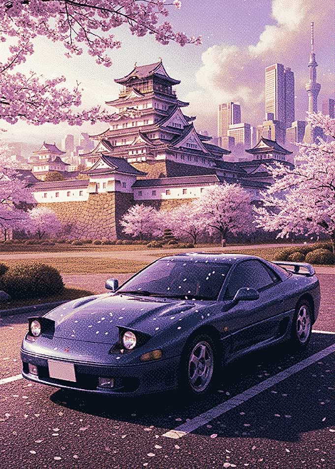 Japanese Castle and Sports Car