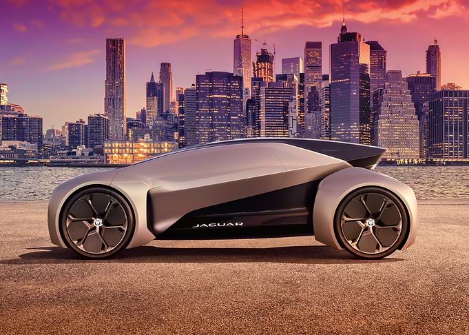Jaguar concept car in cityscape