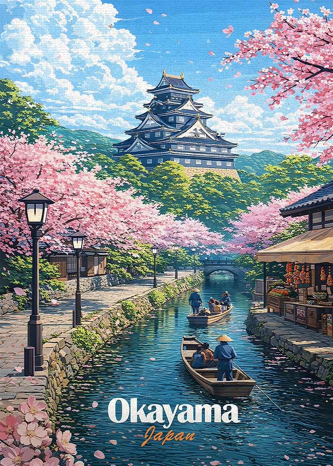 Japanese Castle and Cherry Blossoms