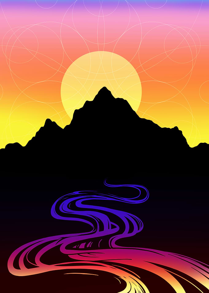 Sunset Mountain River Landscape