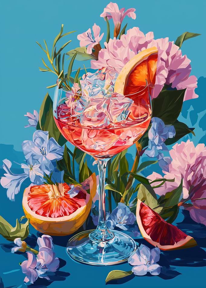 Vibrant Cocktail with Citrus and Flowers