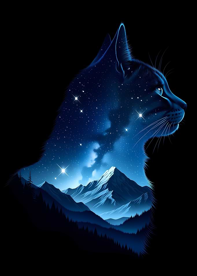 Cosmic Cat with Mountains
