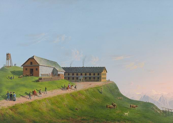 Alpine Landscape with Buildings and Figures