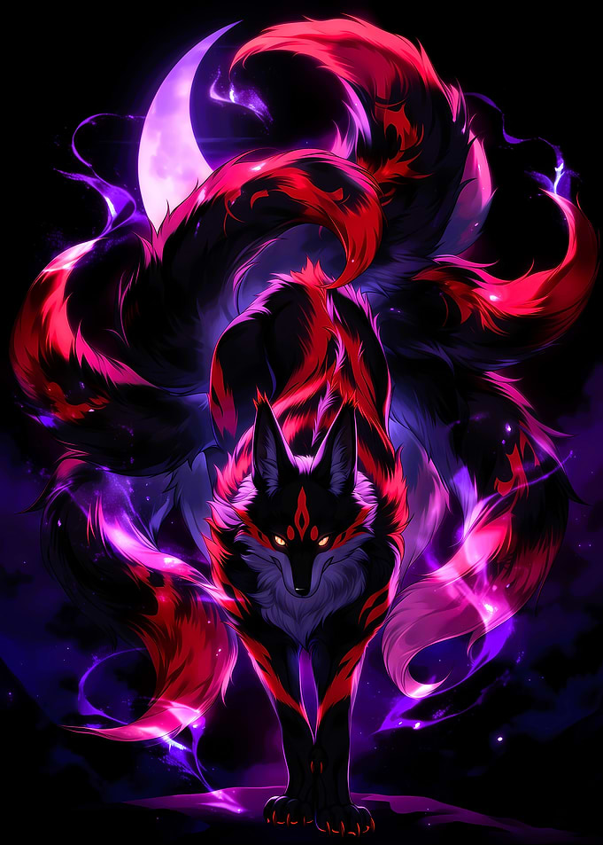 Nine-Tailed Fox with Moon