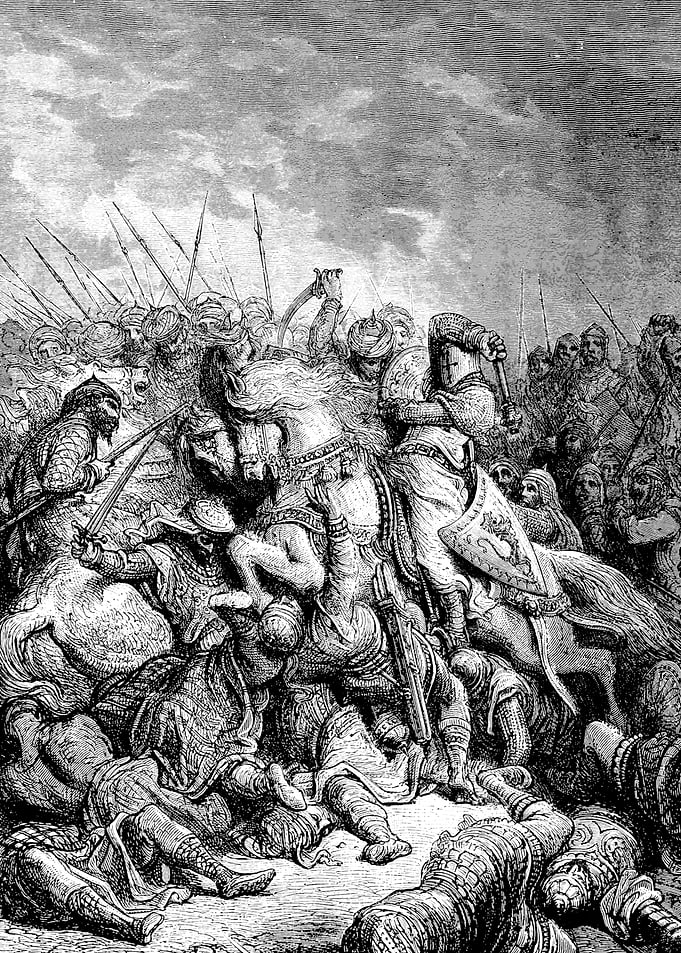 Richard the Lionheart and Saladin at the Battle of Arsur Gustave Dore Crusades Engraving