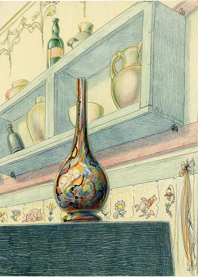 Colorful vase on a shelf