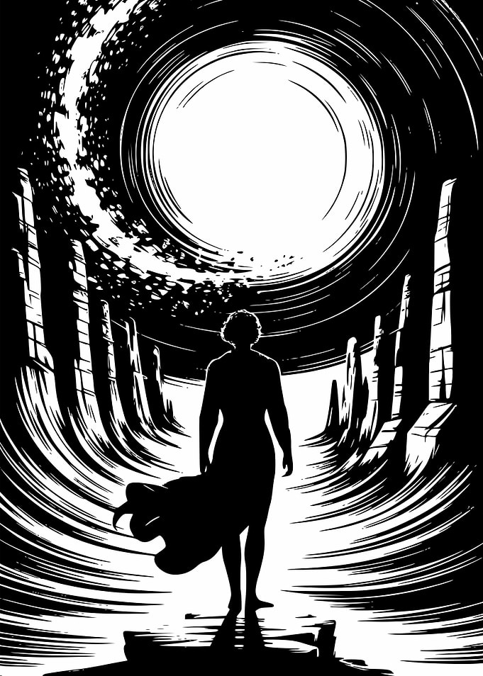 Silhouette of a person in a swirling vortex | Never Look Back