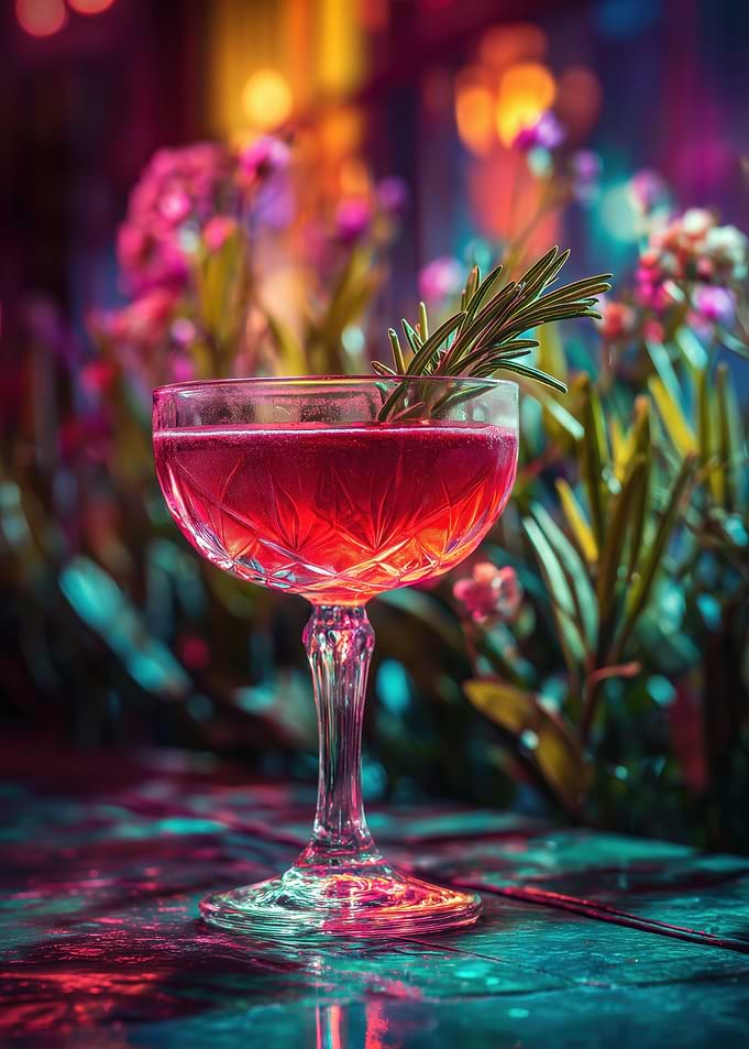 Elegant Red Cocktail with Rosemary Garnish