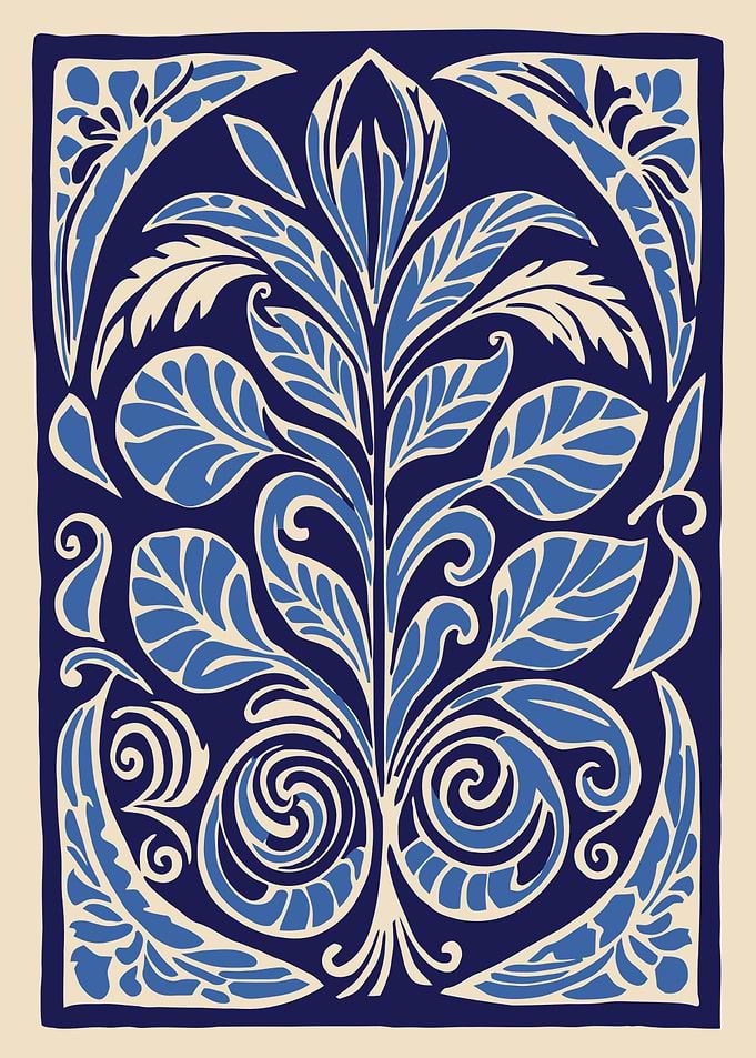 Blue and Cream Floral Motif