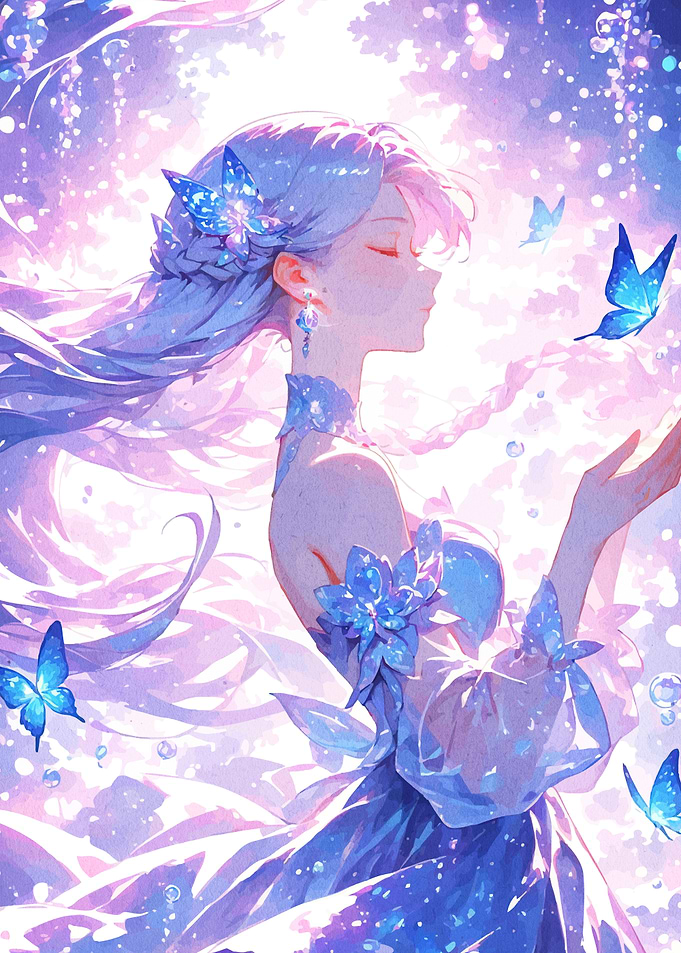 Anime Girl with Butterflies