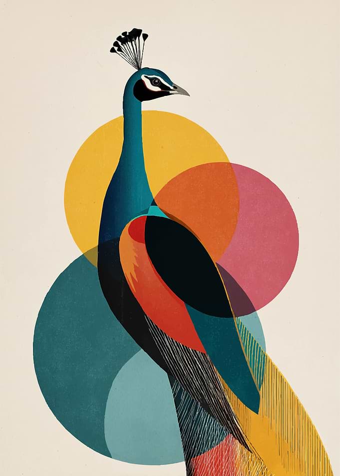 Stylized Peacock with Geometric Shapes
